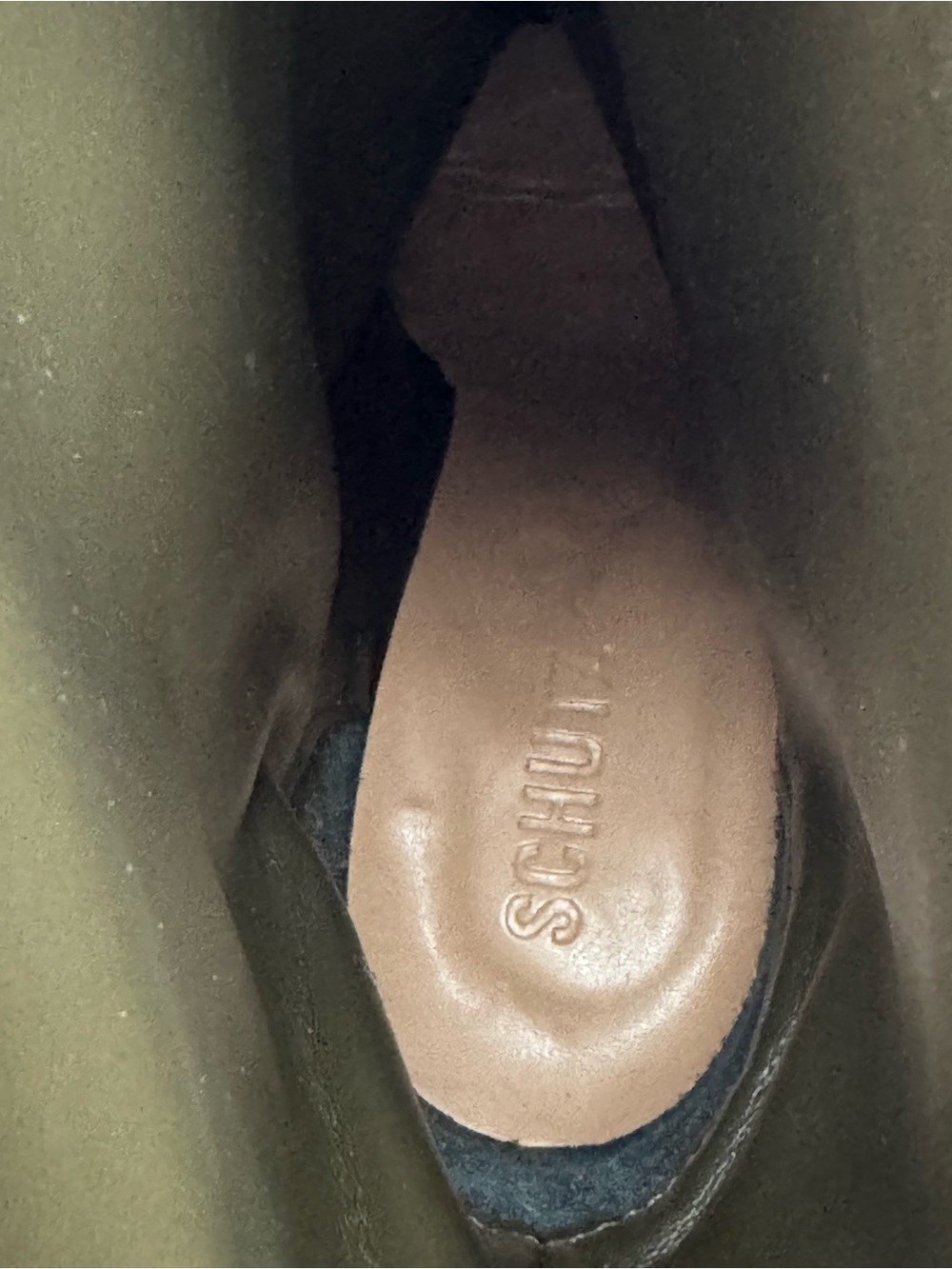 Schutz Gabrielle Olive Green Croc-Embossed Leather Boots Size 8 B - Picture 6 of 8